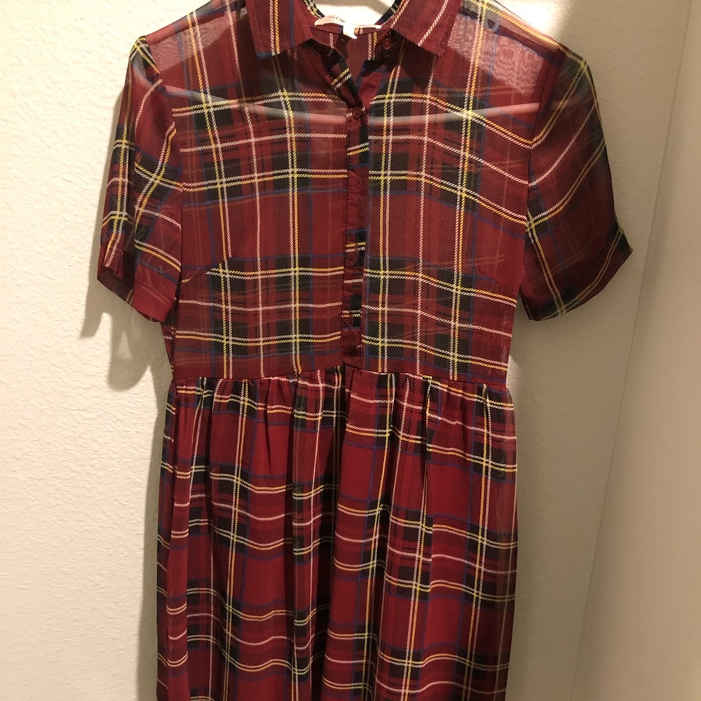 Plaid Collar Dress (maroon and black & yellow)
